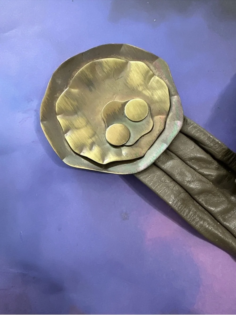 VINTAGE REYNOLD MEJER PETALS STUDIO COPPER BRASS LEATHER BELT